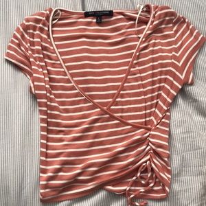 Short sleeve crop top peach and white strip